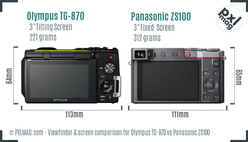 Olympus TG-870 vs Panasonic ZS100 Screen and Viewfinder comparison