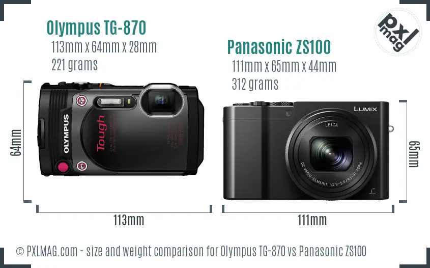 Olympus TG-870 vs Panasonic ZS100 size comparison