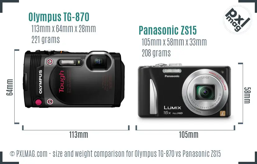 Olympus TG-870 vs Panasonic ZS15 size comparison