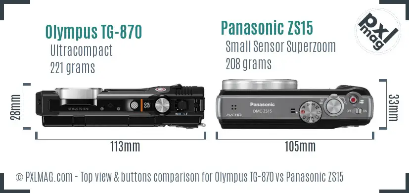 Olympus TG-870 vs Panasonic ZS15 top view buttons comparison