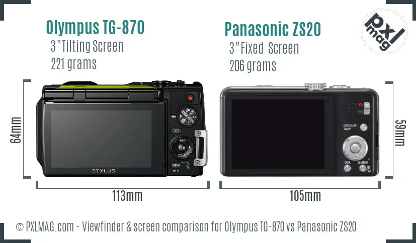 Olympus TG-870 vs Panasonic ZS20 Screen and Viewfinder comparison