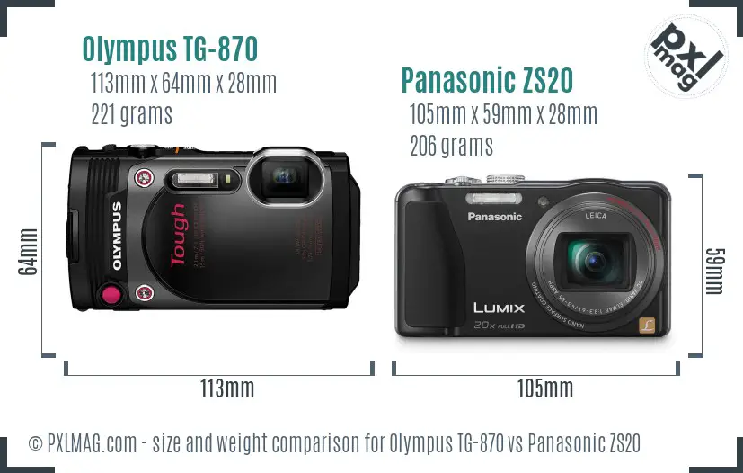 Olympus TG-870 vs Panasonic ZS20 size comparison