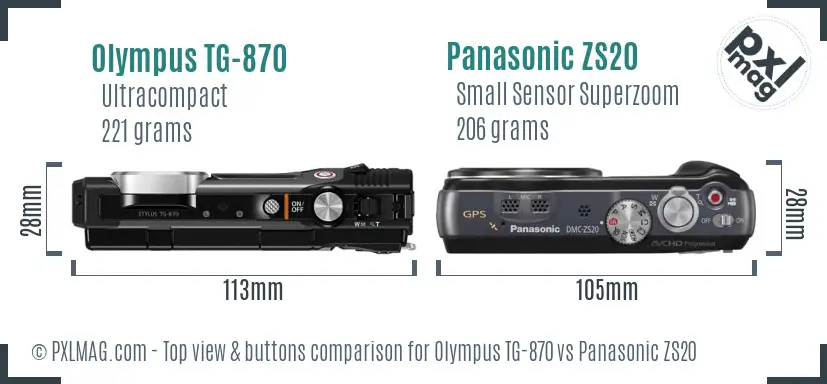 Olympus TG-870 vs Panasonic ZS20 top view buttons comparison