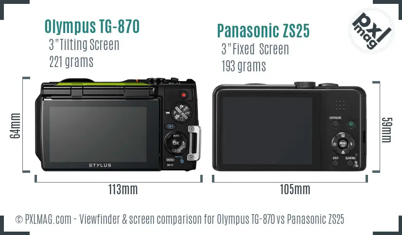 Olympus TG-870 vs Panasonic ZS25 Screen and Viewfinder comparison