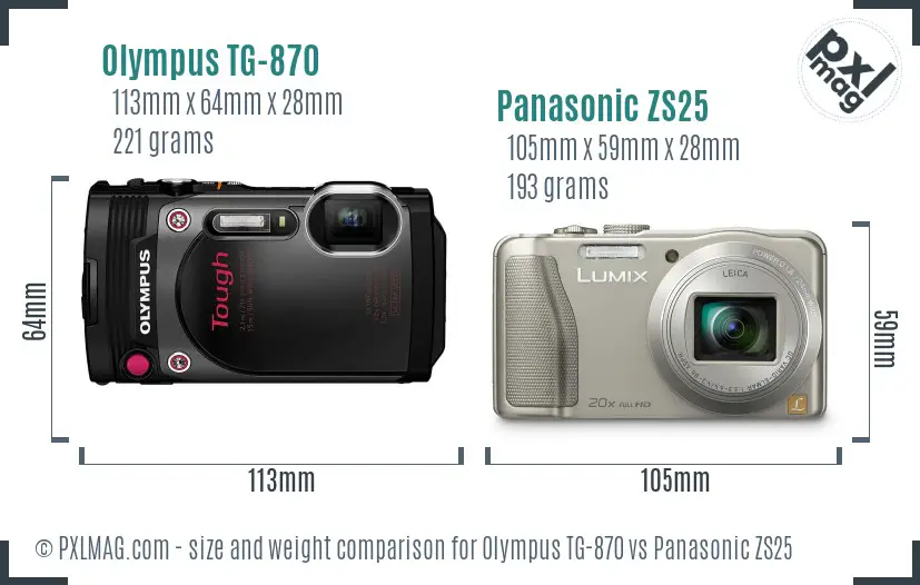 Olympus TG-870 vs Panasonic ZS25 size comparison