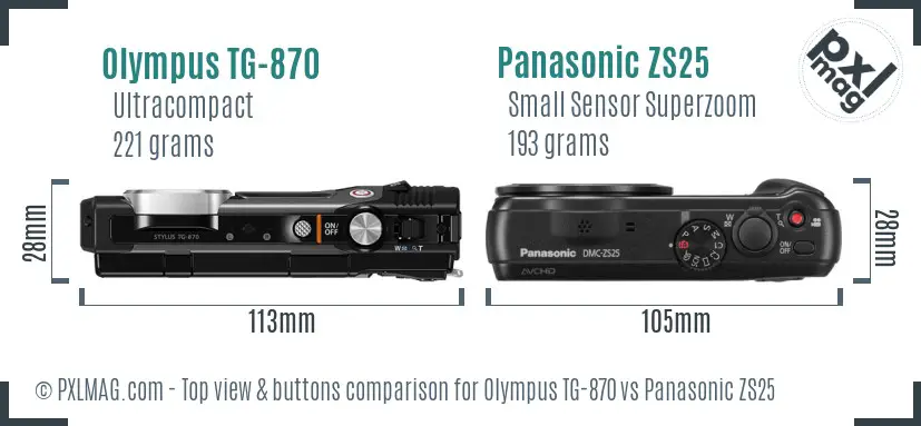 Olympus TG-870 vs Panasonic ZS25 top view buttons comparison