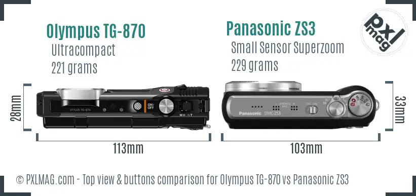 Olympus TG-870 vs Panasonic ZS3 top view buttons comparison