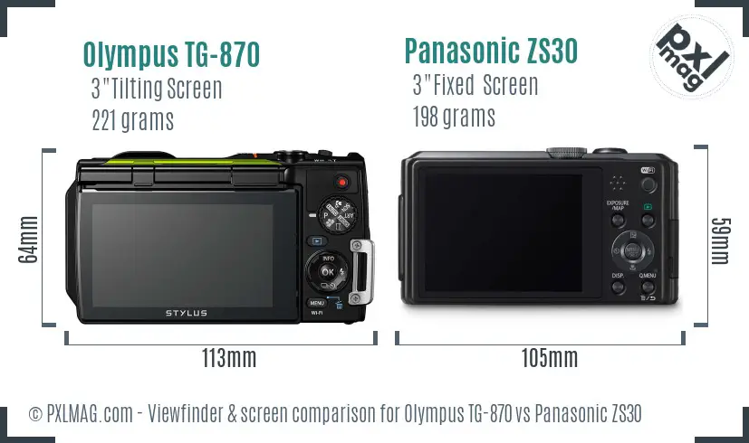 Olympus TG-870 vs Panasonic ZS30 Screen and Viewfinder comparison