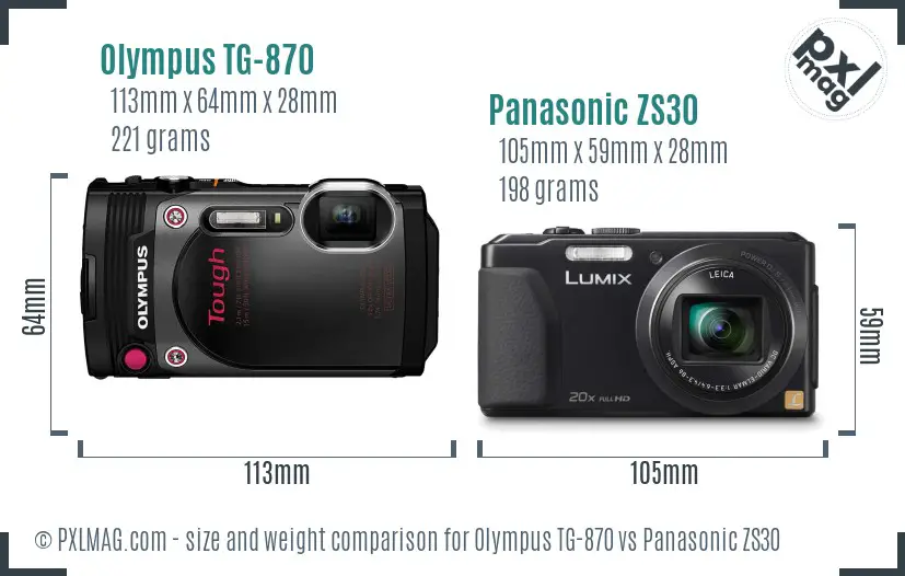 Olympus TG-870 vs Panasonic ZS30 size comparison
