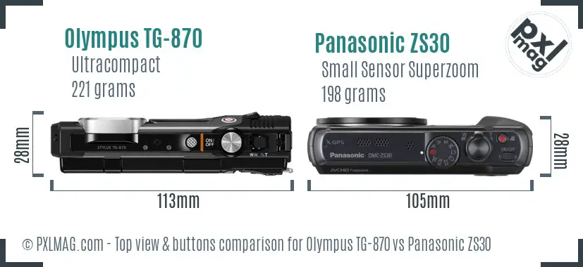 Olympus TG-870 vs Panasonic ZS30 top view buttons comparison