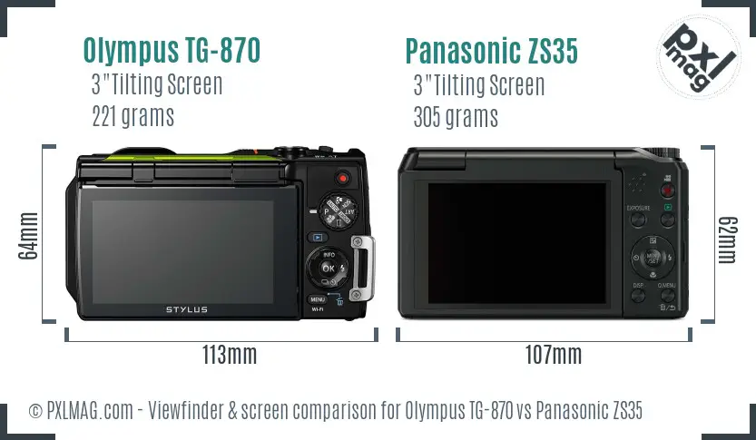 Olympus TG-870 vs Panasonic ZS35 Screen and Viewfinder comparison