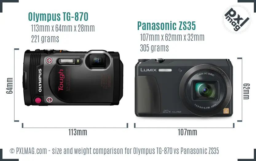 Olympus TG-870 vs Panasonic ZS35 size comparison