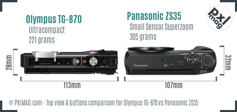 Olympus TG-870 vs Panasonic ZS35 top view buttons comparison