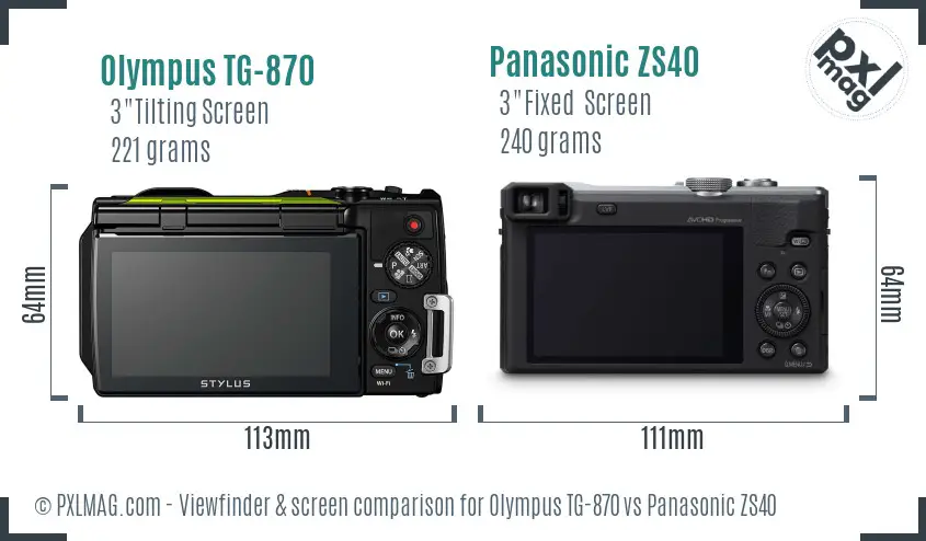 Olympus TG-870 vs Panasonic ZS40 Screen and Viewfinder comparison