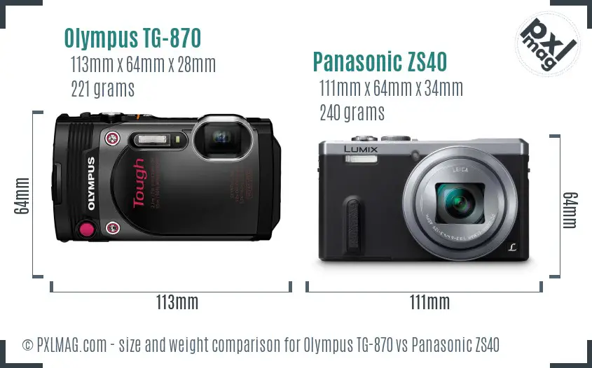 Olympus TG-870 vs Panasonic ZS40 size comparison