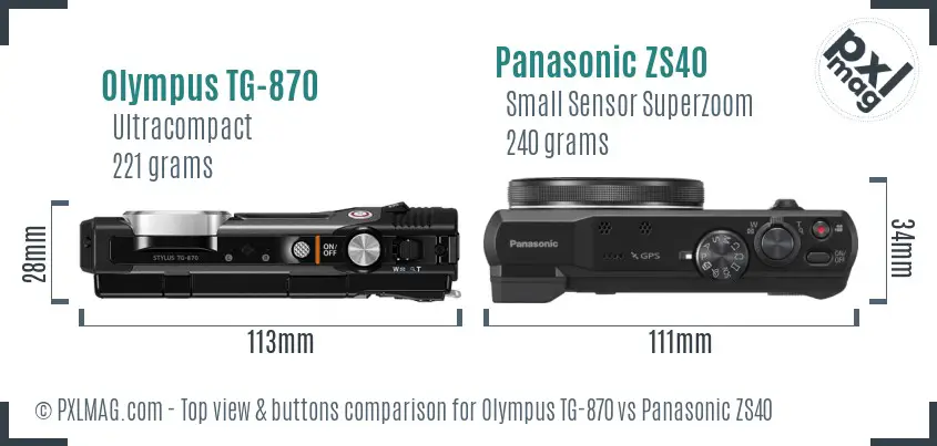 Olympus TG-870 vs Panasonic ZS40 top view buttons comparison