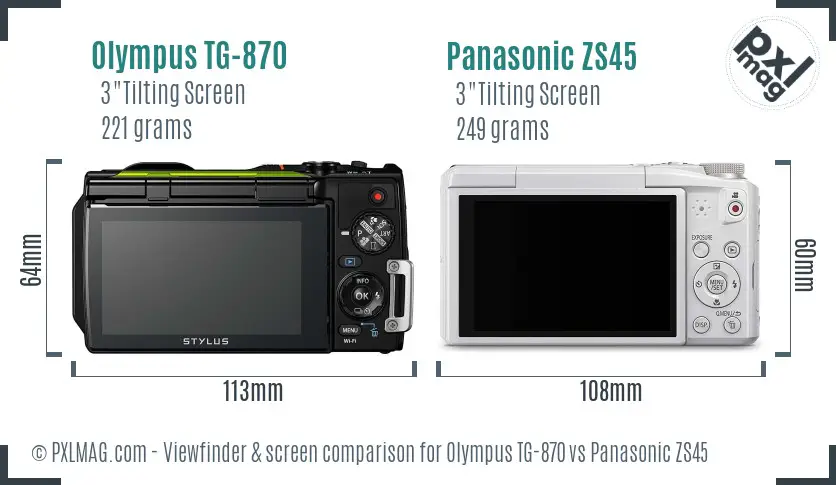 Olympus TG-870 vs Panasonic ZS45 Screen and Viewfinder comparison