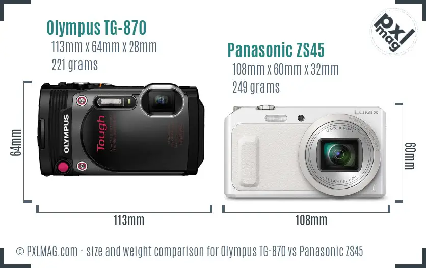 Olympus TG-870 vs Panasonic ZS45 size comparison