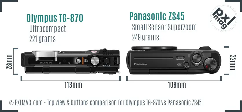 Olympus TG-870 vs Panasonic ZS45 top view buttons comparison