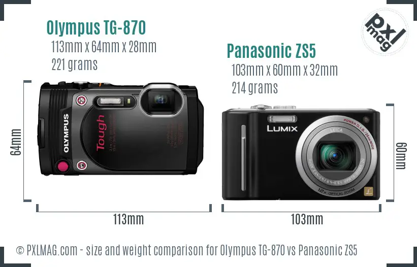 Olympus TG-870 vs Panasonic ZS5 size comparison