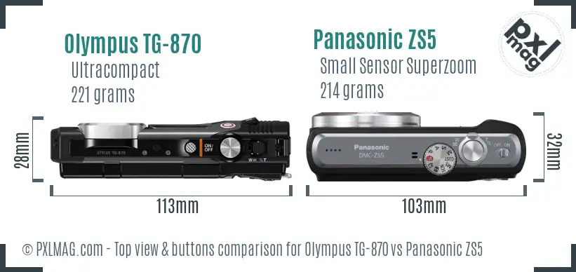 Olympus TG-870 vs Panasonic ZS5 top view buttons comparison