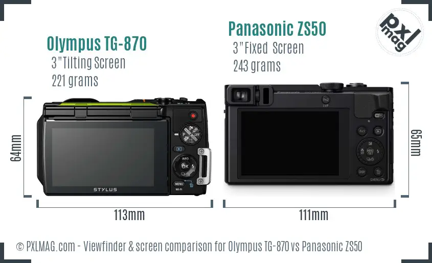 Olympus TG-870 vs Panasonic ZS50 Screen and Viewfinder comparison