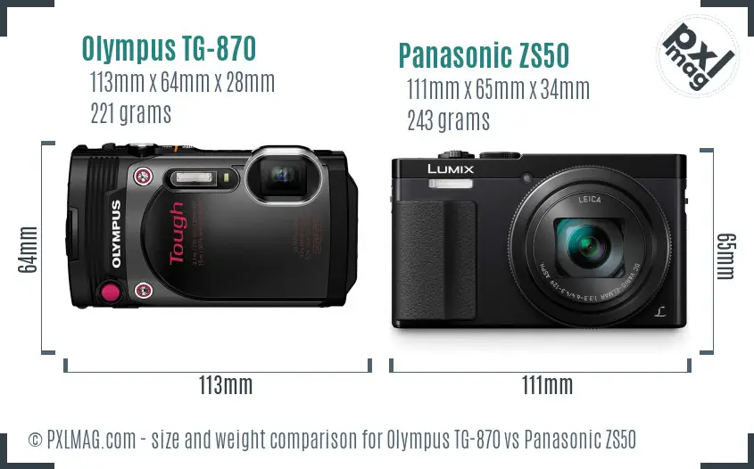 Olympus TG-870 vs Panasonic ZS50 size comparison