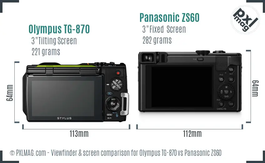 Olympus TG-870 vs Panasonic ZS60 Screen and Viewfinder comparison