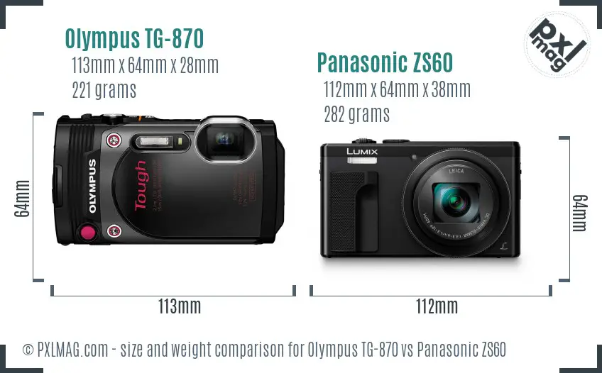 Olympus TG-870 vs Panasonic ZS60 size comparison