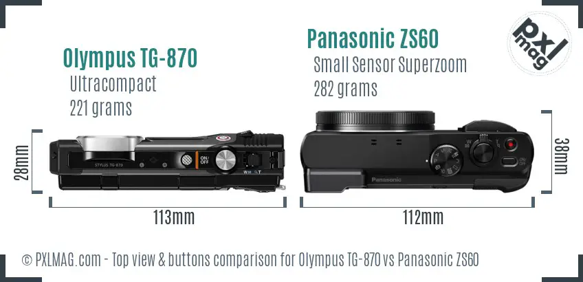 Olympus TG-870 vs Panasonic ZS60 top view buttons comparison