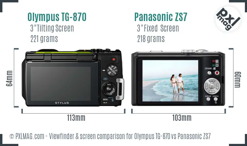 Olympus TG-870 vs Panasonic ZS7 Screen and Viewfinder comparison