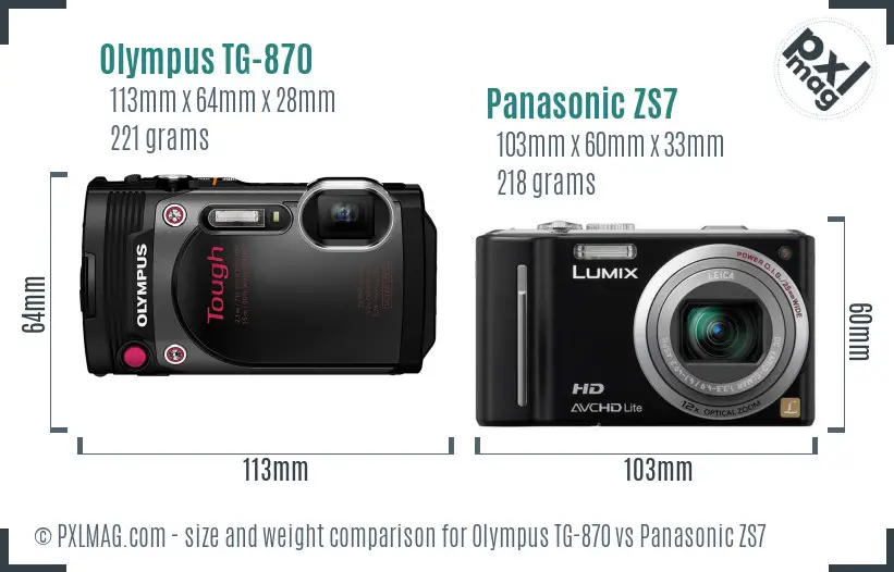 Olympus TG-870 vs Panasonic ZS7 size comparison