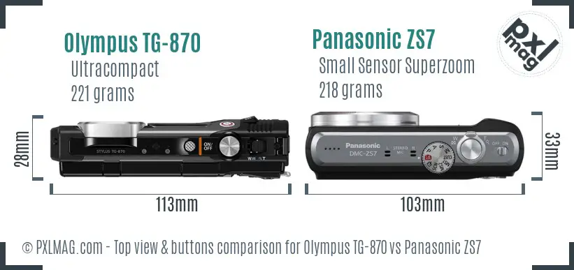 Olympus TG-870 vs Panasonic ZS7 top view buttons comparison