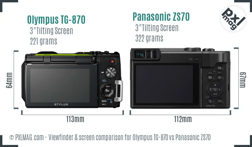 Olympus TG-870 vs Panasonic ZS70 Screen and Viewfinder comparison