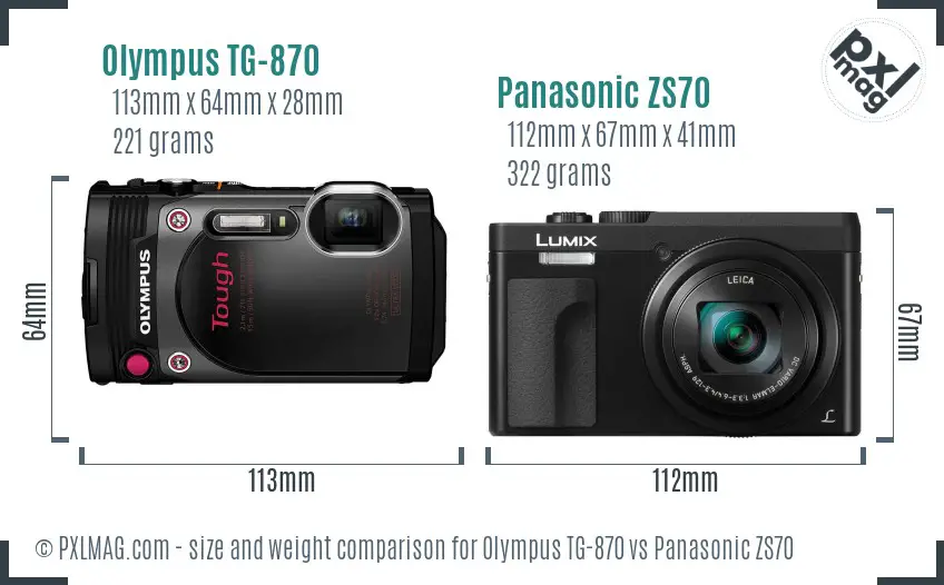 Olympus TG-870 vs Panasonic ZS70 size comparison