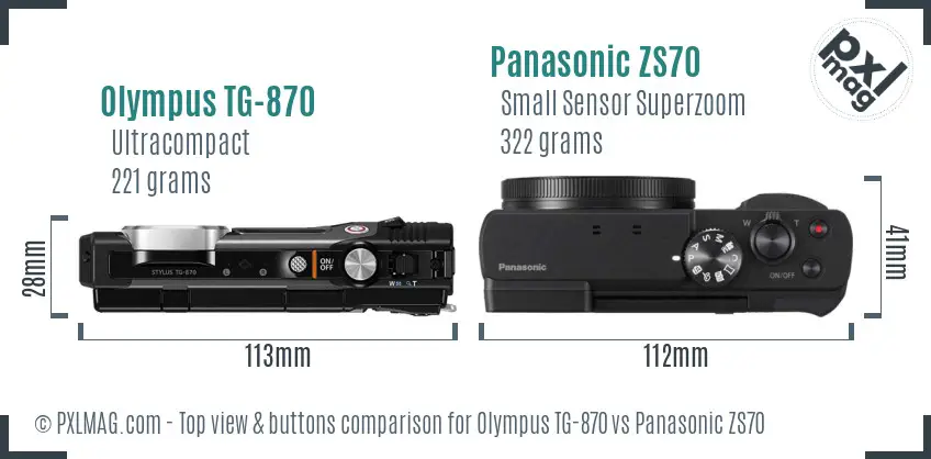 Olympus TG-870 vs Panasonic ZS70 top view buttons comparison