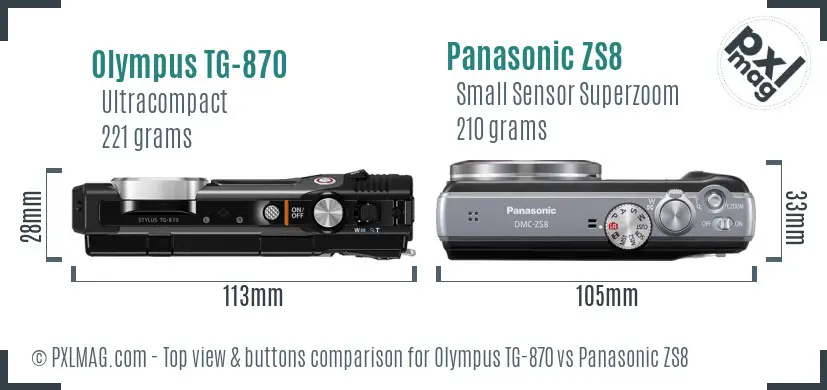 Olympus TG-870 vs Panasonic ZS8 top view buttons comparison
