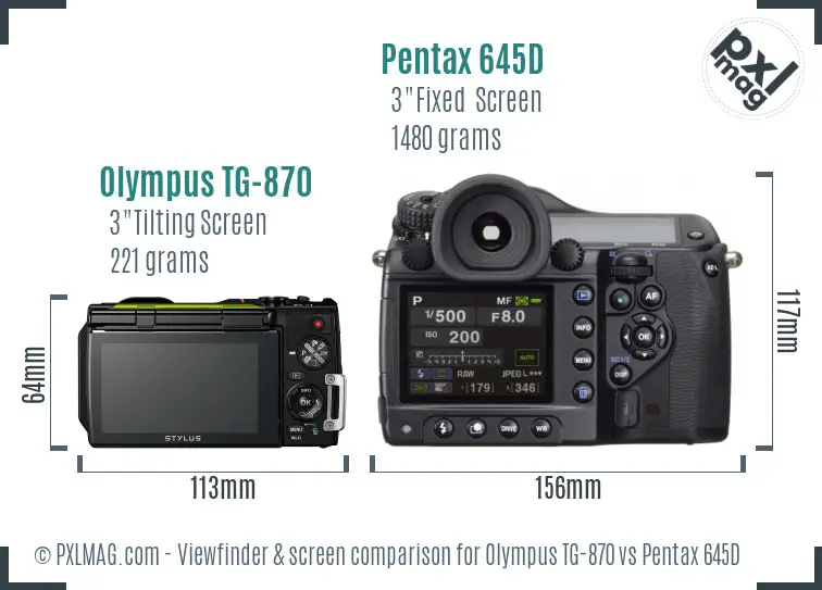 Olympus TG-870 vs Pentax 645D Screen and Viewfinder comparison