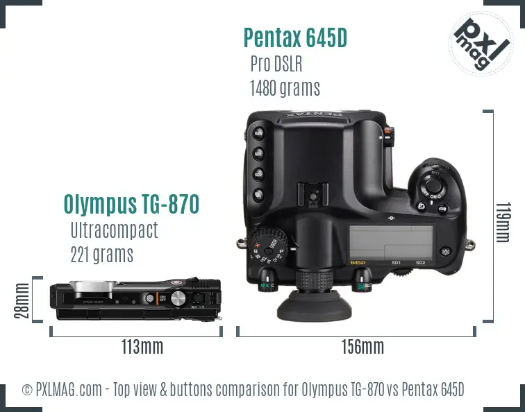 Olympus TG-870 vs Pentax 645D top view buttons comparison