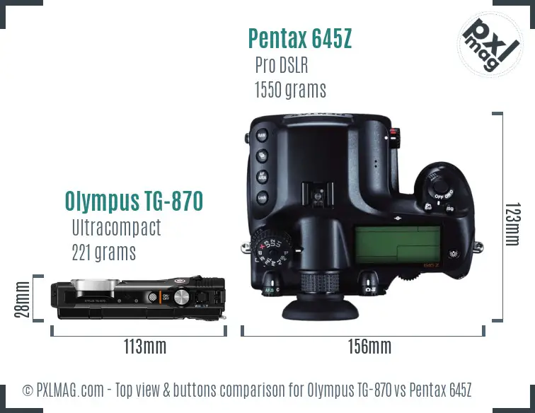 Olympus TG-870 vs Pentax 645Z top view buttons comparison