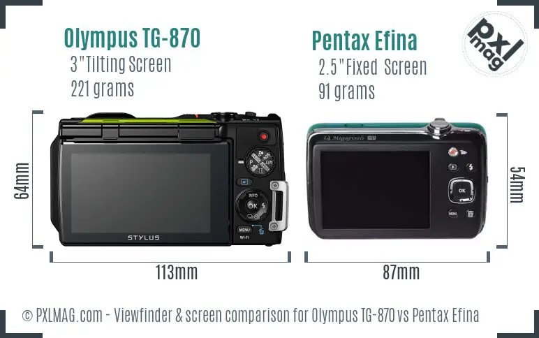 Olympus TG-870 vs Pentax Efina Screen and Viewfinder comparison