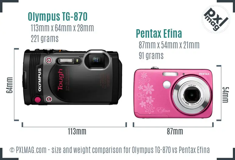 Olympus TG-870 vs Pentax Efina size comparison