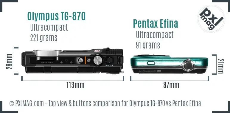 Olympus TG-870 vs Pentax Efina top view buttons comparison