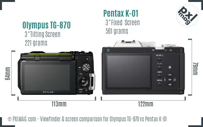 Olympus TG-870 vs Pentax K-01 Screen and Viewfinder comparison