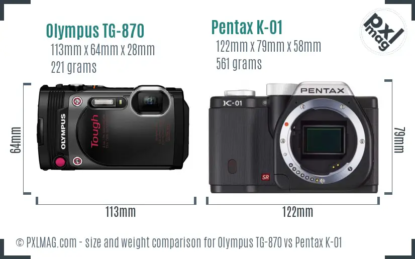Olympus TG-870 vs Pentax K-01 size comparison