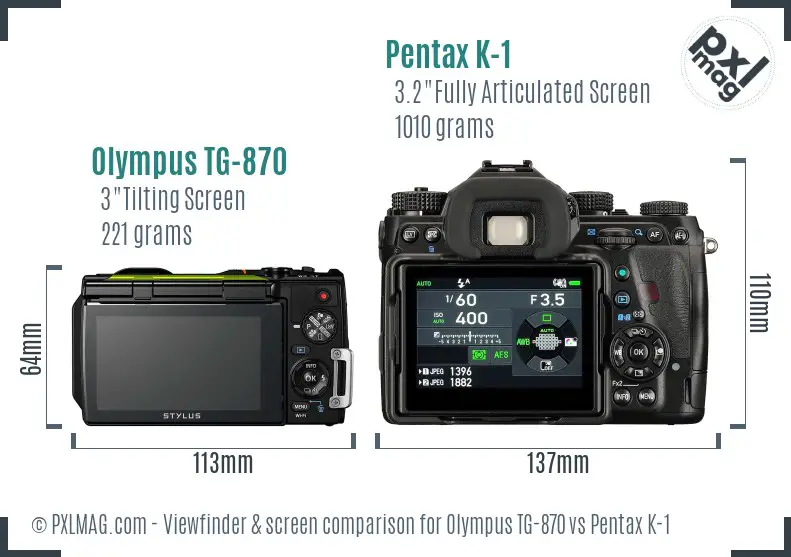 Olympus TG-870 vs Pentax K-1 Screen and Viewfinder comparison