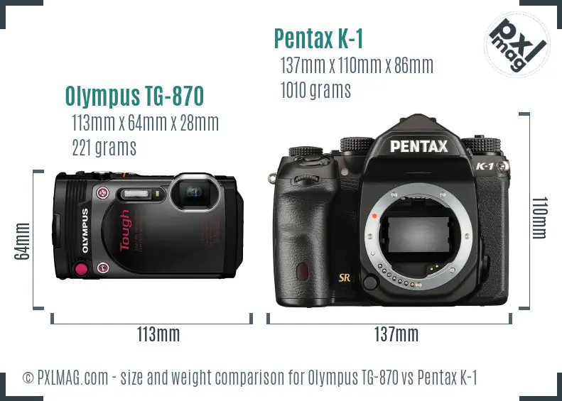 Olympus TG-870 vs Pentax K-1 size comparison