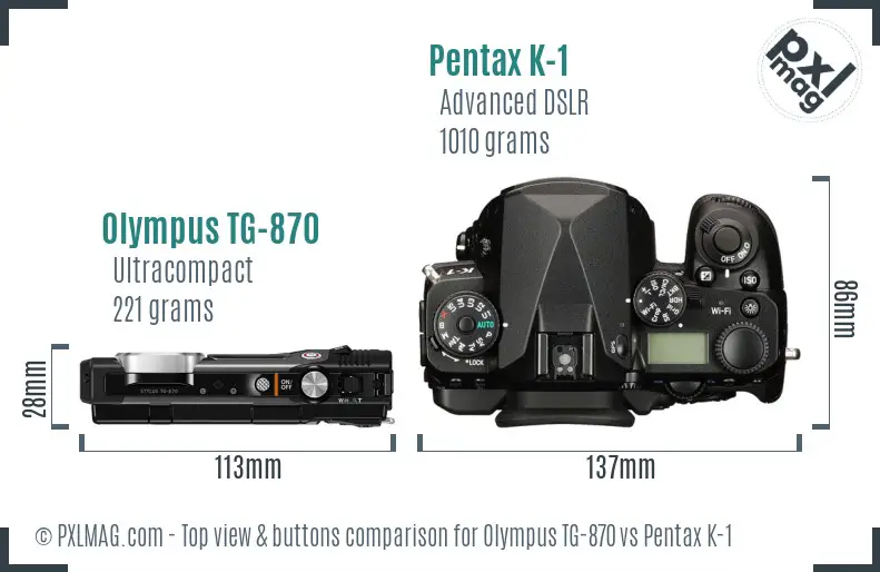 Olympus TG-870 vs Pentax K-1 top view buttons comparison