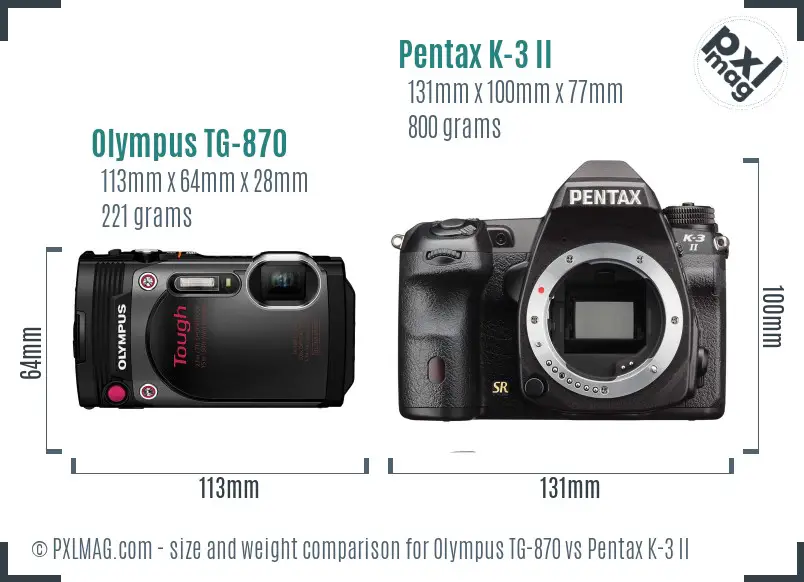 Olympus TG-870 vs Pentax K-3 II size comparison