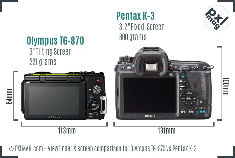 Olympus TG-870 vs Pentax K-3 Screen and Viewfinder comparison